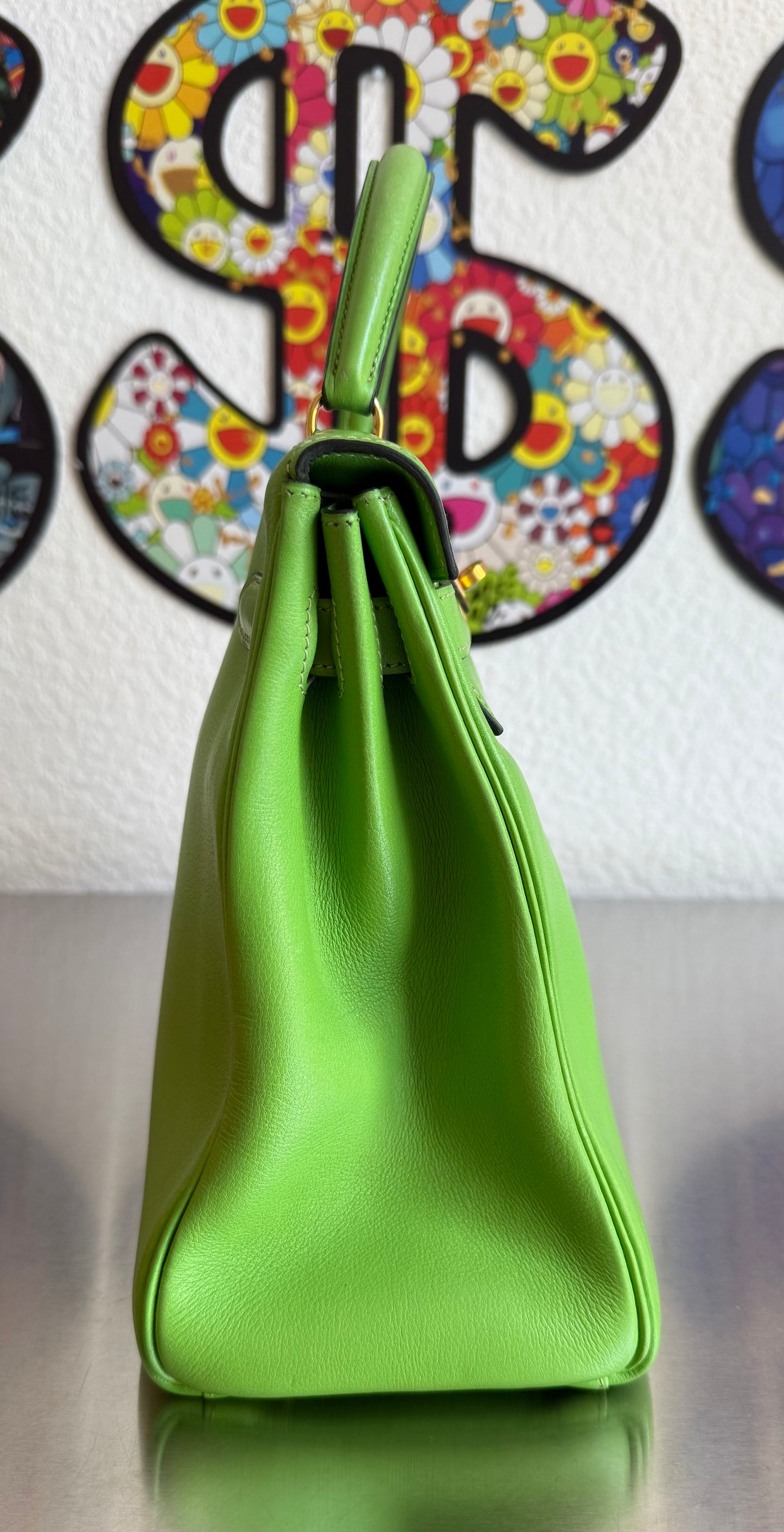 Hermès Kelly 32 Vert Pomme Gulliver Retourné