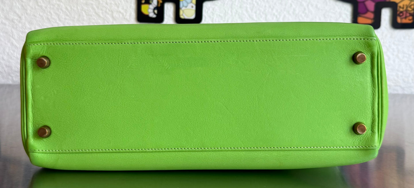 Hermès Kelly 32 Vert Pomme Gulliver Retourné