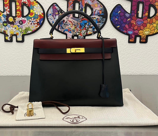 Hermès Kelly 32 Special Box Calf Tri-Color Sellier