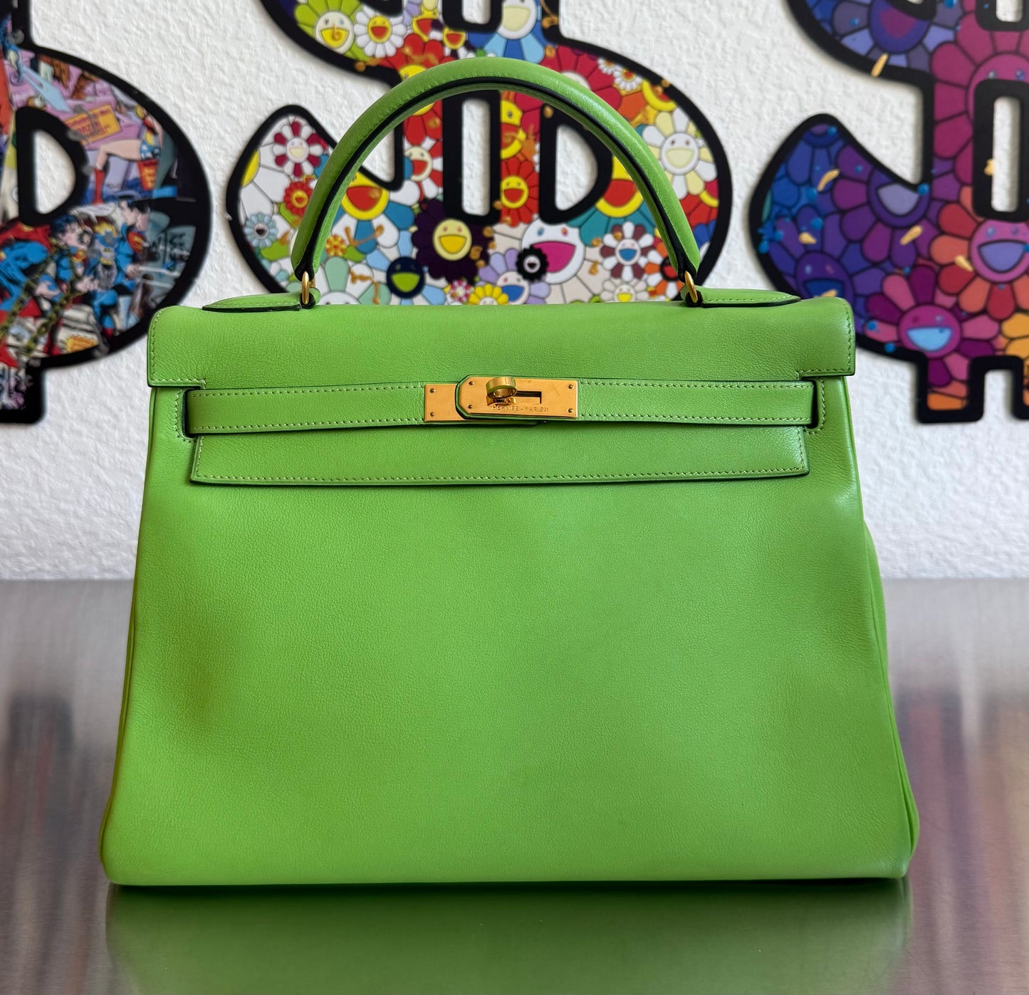 Hermès Kelly 32 Vert Pomme Gulliver Retourné