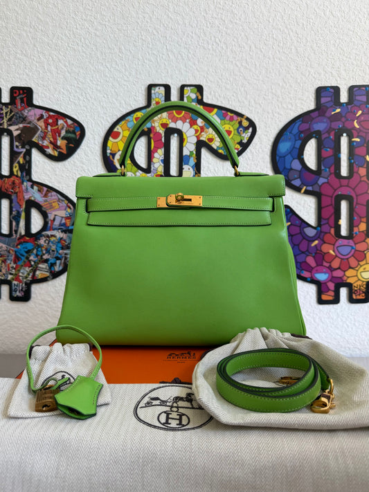 Hermès Kelly 32 Vert Pomme Gulliver Retourné
