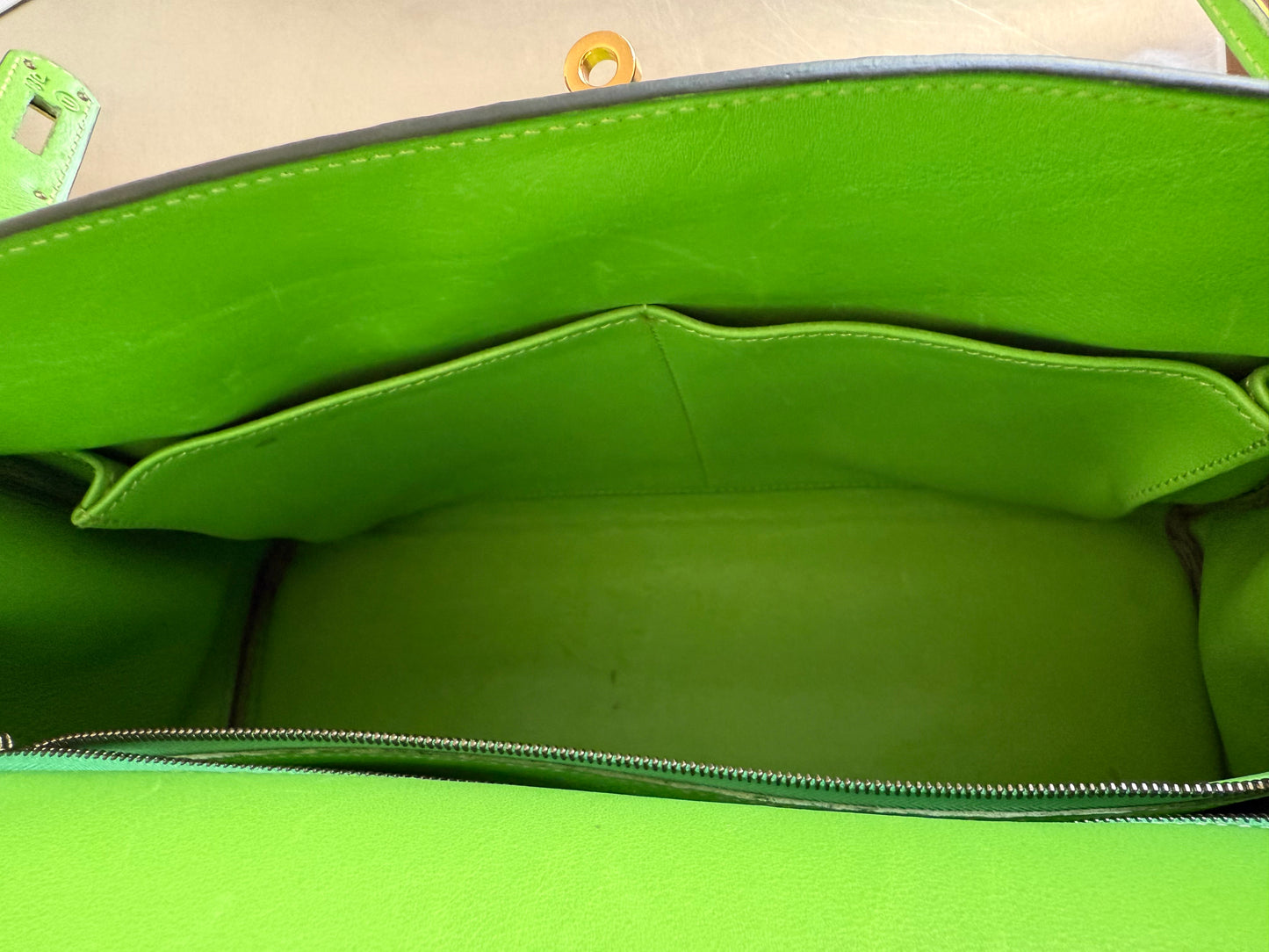 Hermès Kelly 32 Vert Pomme Gulliver Retourné