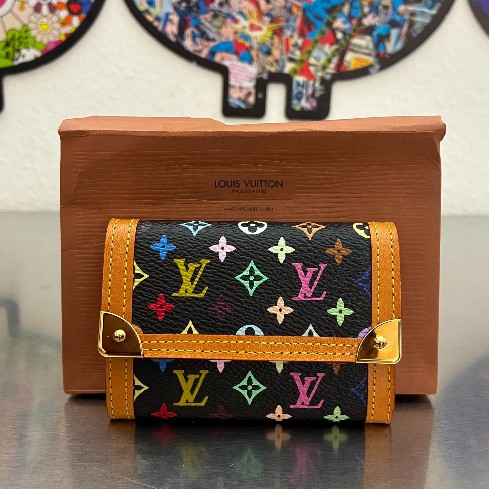 Louis Vuitton Porte Monnaie Plat Monogram Multicolore Noir M92656